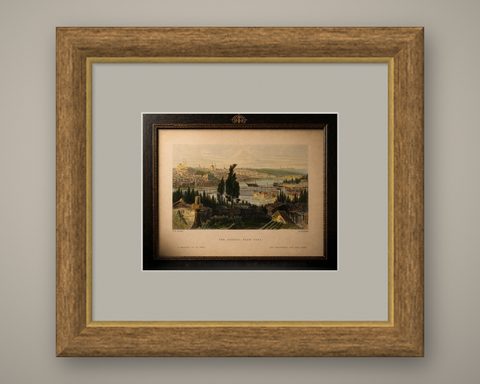 Bosporus Harbor View from Pera, Istanbul Arsenal, Antique Bartlett, c.1839, shown framed