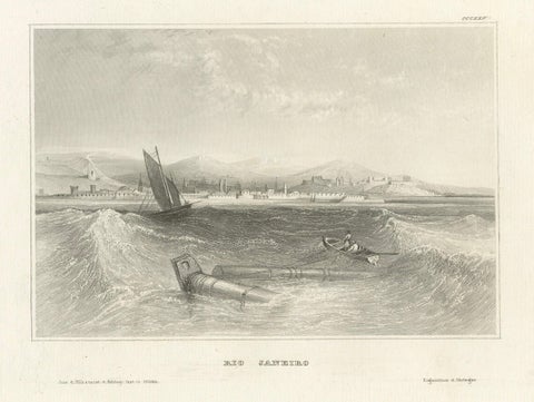 Antique Engraving of Rio de Janeiro, Harbor View by Schröder & Kunike, 1830s, close-up 4