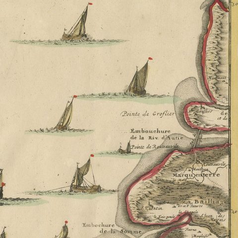 Antique Map of the French Coast at Boulogne and Picardy, close-up 1