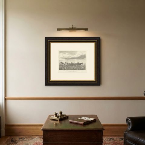 Antique Print of a Canoe of Chukotka, Tartary, 1800, shown framed on a wall