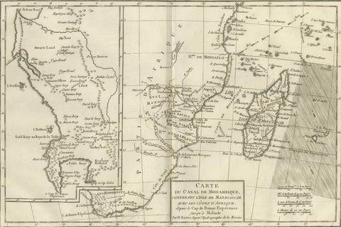 Mozambique Channel & Madagascar, Antique African Sea Chart, Bonne c1780, close-up 2