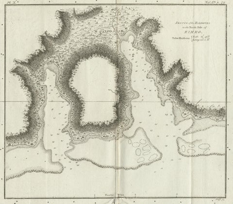 Antique Plan of the Harbour of Taloo by Cook, c.1781, close-up 1
