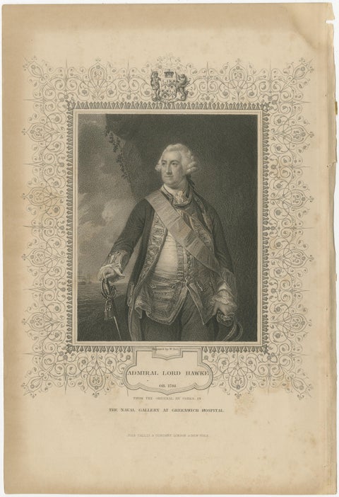 Antique Portrait Admiral Lord Hawke, British Naval Hero Engraving c.1850, view 2