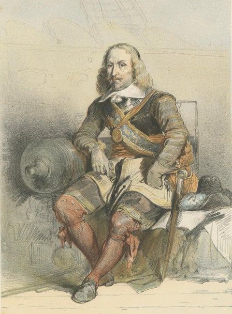 Witte Corneliszoon de With Aboard Ship, 19th-Century Hand-Colored Lithograph, close-up 4