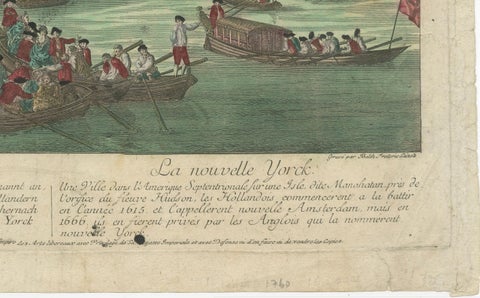 Optical View of New York City Manhattan Harbor Hand-Colored Augsburg, ca.1775, close-up 5