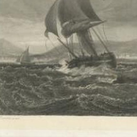 Antique Maritime Print with Ships in the View of a Harbour, circa 1860, close-up 1