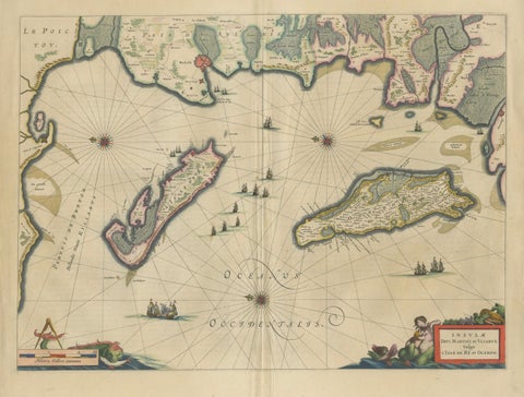 Blaeu Map of Île de Ré & Oléron, La Rochelle Coast France, c.1642, close-up 1