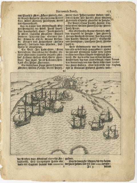 Dutch Fleet and Fortified Port City of Bantam, from History of Amsterdam, 1611, view 2