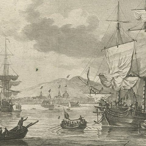 Old Print of VOC Ships in the Sea Near Batavia (Jakarta, Indonesia), 1779, close-up 3
