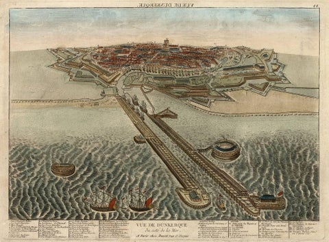 Spectacular 1770 Bird's-Eye View of Dunkirk Harbor by Basset, with 66 Landmarks, view 2