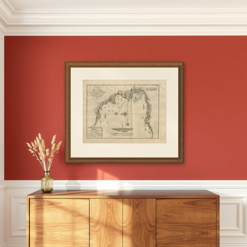 Antique Map of a Bay on the Coast of Chile, South America, c.1749, shown framed on a wall