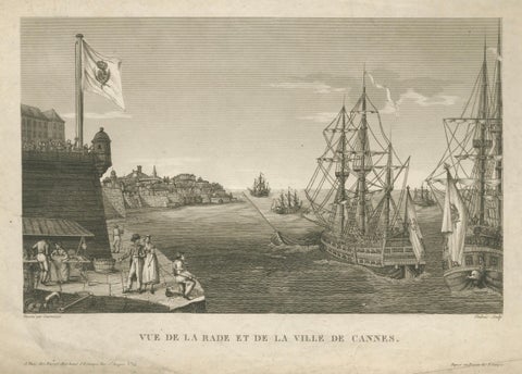 View of the Harbor of Cannes, Engraving by Dubois after Courvoisier, 1784, close-up 1
