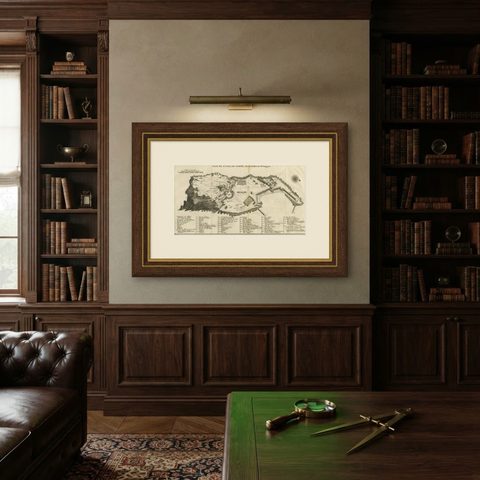 Detailed Map of the Island of Gorée off of the Coast of Dakar, Senegal, 1747, shown framed on a wall