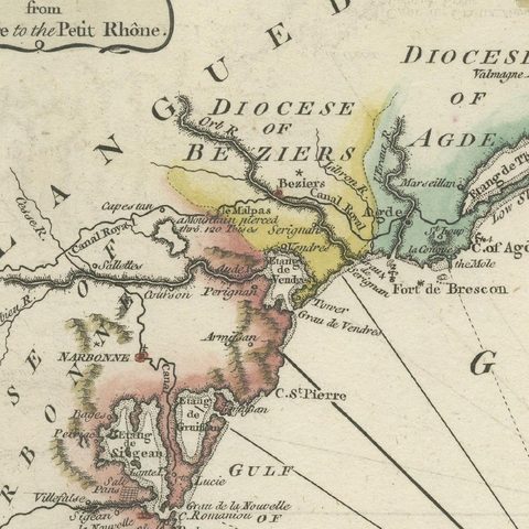 Antique Map of the Coast of Southern France, 1793, close-up 1