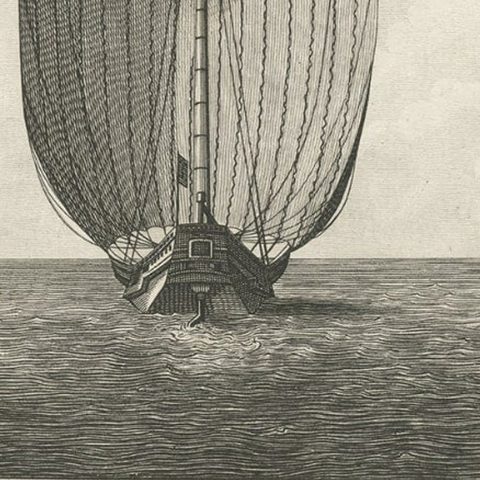 Antique Print of Two Japanese Vessels, 1799, close-up 1