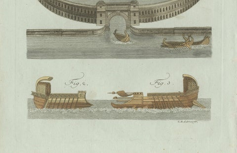 Original Antique Print of Roman Naval Battles and Warships by Bertuch, c. 1800, close-up 3