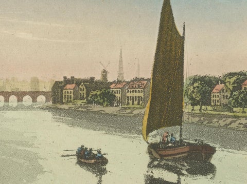 Antique View of Amsterdam with Sailing Boats, Hand-Colored Print c.1818, close-up 4