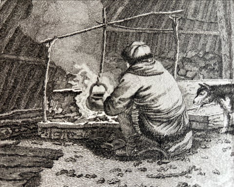 Interior of Winter House, Kamchatka, Cook Voyage Engraving c.1803, view 4