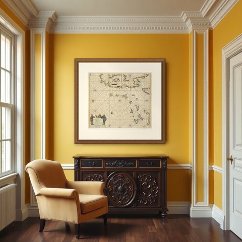 Original Antique Sea Chart, the Northern Part of Hispaniola, Western Cuba, 1684, shown framed in a room