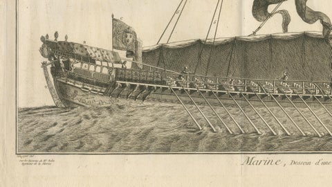 La Réale French Royal Galley, Large Naval Engraving, c.1769, close-up 5