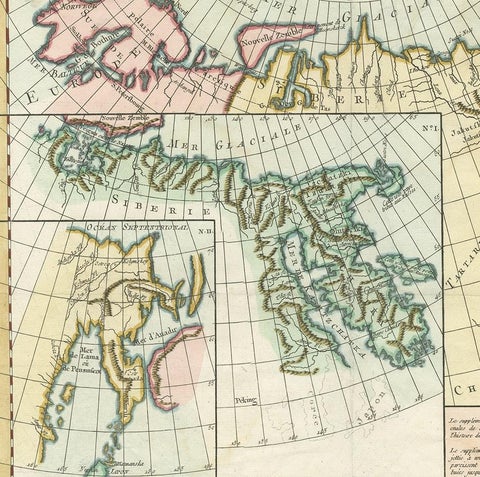 Antique Map of the North and East Coast of Asia by Vaugondy, circa 1750, view 3