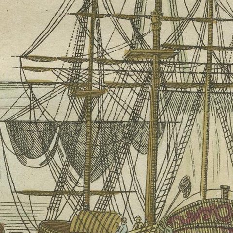 Antique Print of Cod and a Cod Fishing Ship, close-up 1