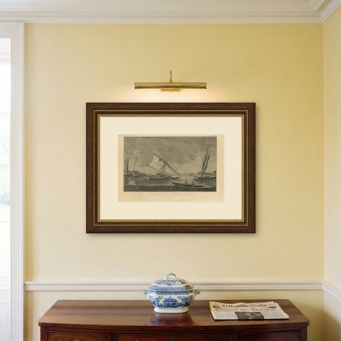 Antique Print of Various Vessels of the Friendly Islands by Cook, 1803, shown framed on a wall