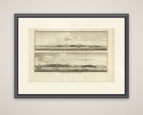 Antique Print of Zihuatanejo and the Harbour of Acapulco by Anson '1749', shown framed