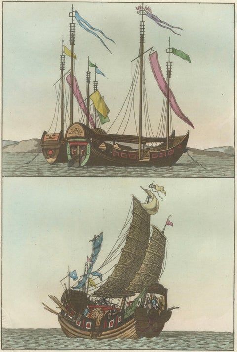 Chinese Junks and Sailing Vessels, Ferrario Il Costume Antico e Moderno, 1815, close-up 2