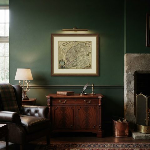 Large Copper Engraved Map of the Coastline of Friesland and Terschelling, c.1670, shown framed in a room