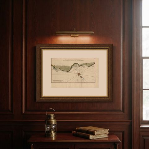 Juan Fernandez Island Map, Antique Chilean Chart circa 1750, shown framed on a wall