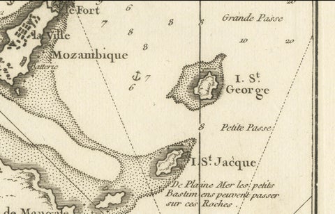 Mozambique Bay, French Naval Sea Chart by Bellin, c.1765, close-up 1