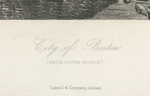 City of Boston, Harbor View from South Boston, Antique Maritime Engraving, 1870, close-up 2