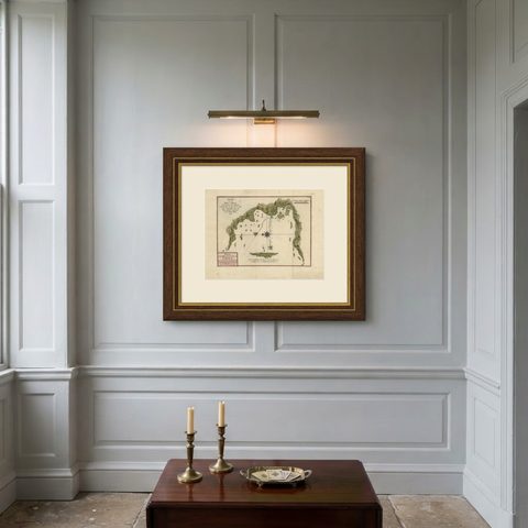 Chile Coast Bay Map, Antique 1749 Chart by Anson from Voyage Around the World, shown framed on a wall