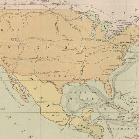 Antique Chart of the Atlantic Ocean, Europe to North America Route, 1870, close-up 2