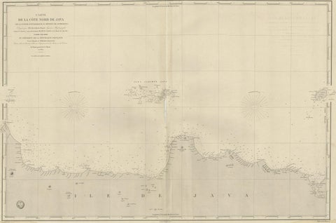 Early French Nautical Chart of the Northern Coast of of Java, Indonesia, C.1850, close-up 1