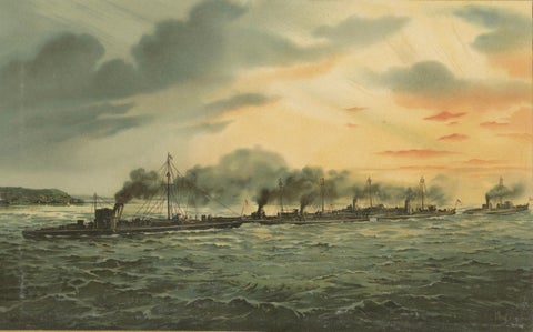 German Torpedo Boat Division at Sea, 1903 Chromolithograph by Hugo Graf, close-up 2
