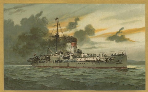 SMS Sachsen: Pioneering German Coastal Defense Ship, 1903 Chromolithograph, close-up 2