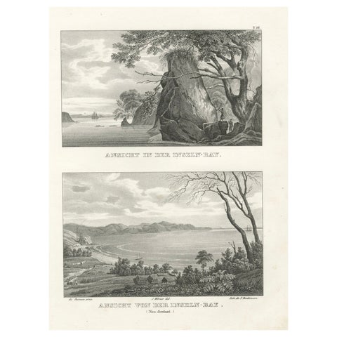 Scenic Views of Inseln Bay, New Zealand, from the Astrolabe Voyage, circa 1836