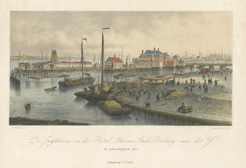 Antique Print of the Harbour of the IJ 'Amsterdam' by Stemler '1871', view 2