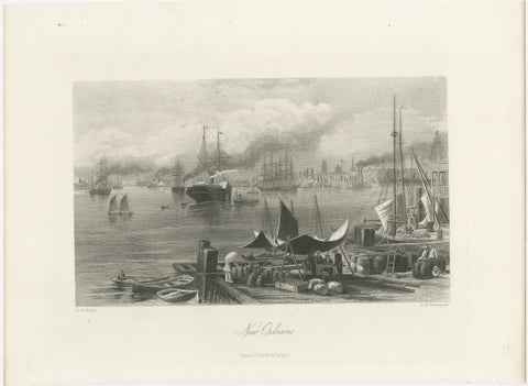 New Orleans Harbor, Mississippi River Shipping and Steamers, Engraving ca.1850, view 2