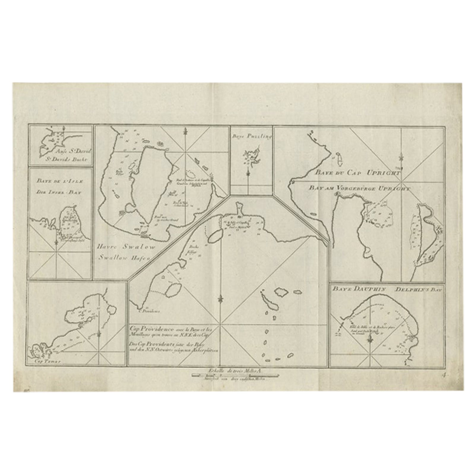 Antique Chart of CAP Providence and Other Charts by Hawkesworth, 1774
