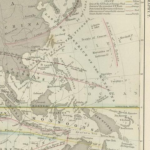 Antique Physical Chart of the Indian Ocean by Johnston '1850', close-up 1