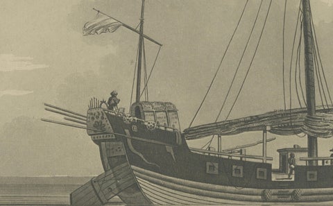 View of a Chinese Junk, Antique Maritime Engraving, Published 1802, close-up 2