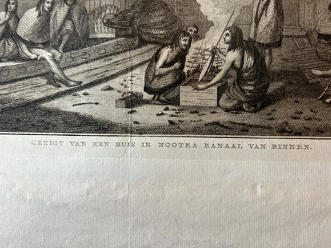 Interior of a Nootka House, Vancouver Island, Cook Voyage Engraving c.1795, view 5