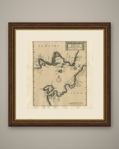 Sunda Strait Sea Chart, Sumatra and Java, Dutch Engraving c.1700, shown framed