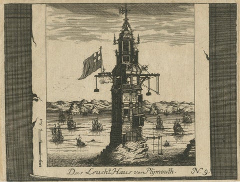 Lighthouse at Plymouth, Engraving by Pieter van der Aa, Leiden 1707, close-up 1