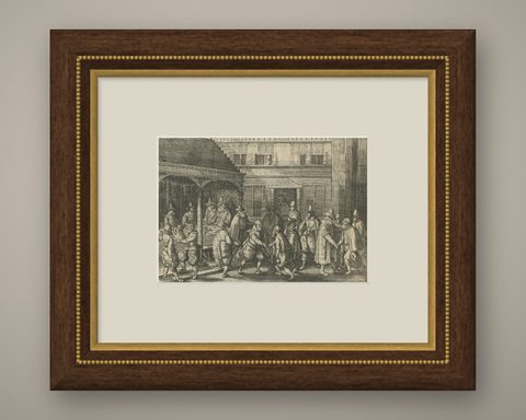 The Return of Dutch Explorers to Amsterdam Harbor, Pontanus, 1611, shown framed