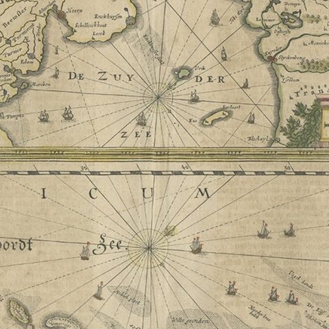 Two Original Antique Engravings with the Dutch and German North Sea Coast, c1650, close-up 2