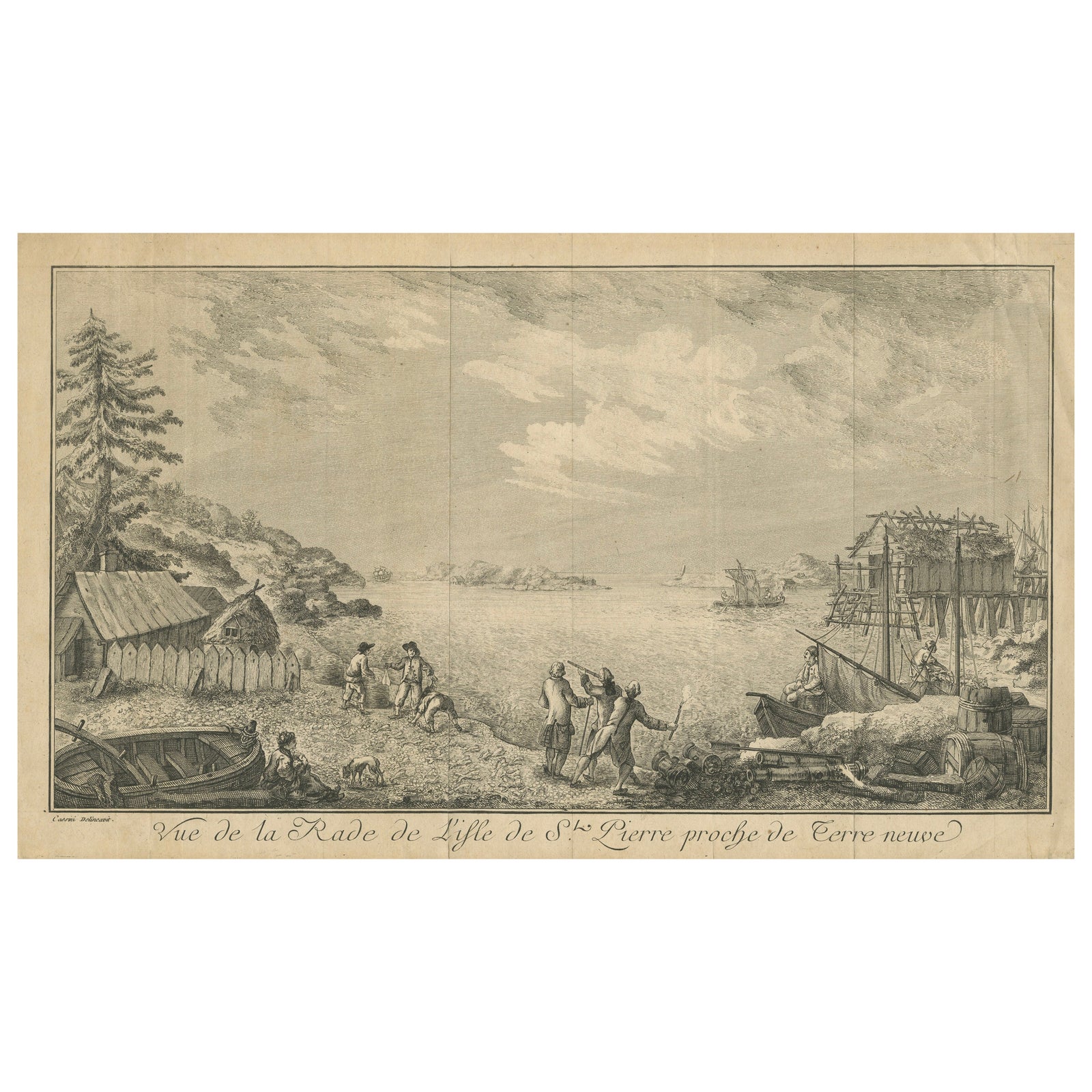 View of the Harbor of St Pierre, Newfoundland, Early French Coastal Engraving